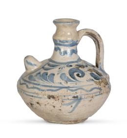 1107.  Vinagrera de cerámica esmaltada en azul y blanco.Teruel, (1801-1850)