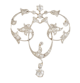 146.  Colgante Art-Nouveau de brillantes en diseño de formas vegetales
