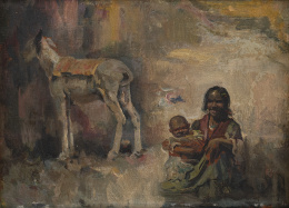 866.  JOSÉ NAVARRO LLORENS (Godella, Valencia, 1867-Valencia, 1923)Gitana con niño y burro