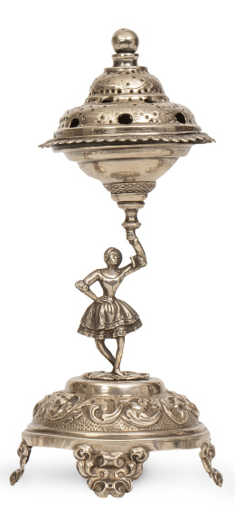 540.  Palillero de plata con una bailarina. Con marcas en la base.Barcelona, S. XIX