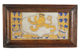 657.  Azulejo polícromo con león de cerámica esmaltada con la técnica de arista.S. XVIII.