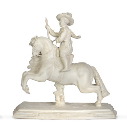 601.  El Príncipe Balatasar Carlos a caballo.Figura escultórica en biscuit. Sigue el modelo pintado por Velázquez en 1635.Marcado FR en la base.S. XIX.