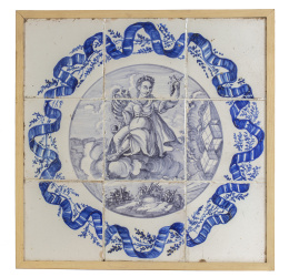 1124.  La vendimia.Plafón Carlos IV formado por 9 azulejos de cerámica esmaltada.Manises, h. 1800.