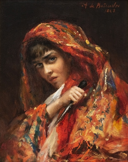 854.  A. de BAINUDES (ESCUELA FRANCESA, S. XIX)Odalisca con daga