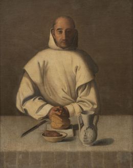 786.  ESCUELA SEVILLANA, FF. SIGLO XVII- PP. SIGLO XVIIISanto cartujo en el interior de un refectorio; sobre la mesa un jarro frailero con escudo obispal