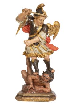 1437.  San Miguel Arcángel.Madera tallada, estucada y policromada.España, S. XVIII.