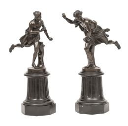 1253.  Achille Collas (1795-1859)Atalante e HipómenesBronce patinado, con sello que reza: Reduction Mecanique A.Collas. Brevete".