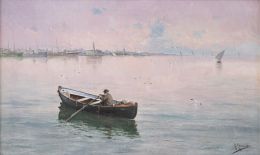 888.  RICARDO MANZANET Y MILLÁN (Valencia, 1853 - 1939)Vista marítima
