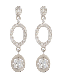 88.  Pendientes largos con con circonitas en aro y botón colgante