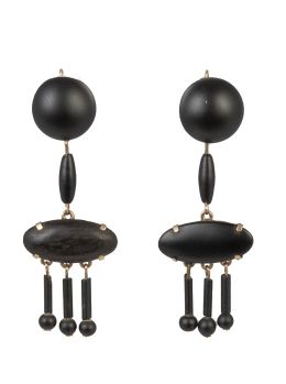 53.  Pendientes largos S. XIX de piezas de azabache de diferentes formas articuladas