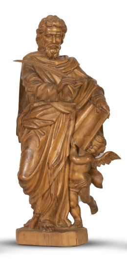 1266.  San Mateo.Escultura de madera tallada.Trabajo español, finales del S. XVIII.
