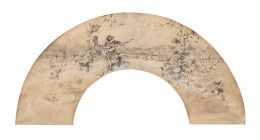 848.  MARIANO FORTUNY Y MARSAL  (Reus, Tarragona, 1838-Roma, 1874)Proyecto de abanico con escena galante