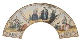 849.  ESCUELA ESPAÑOLA, ca. 1800Vitela de abanico, desmontada con escenas costumbristas