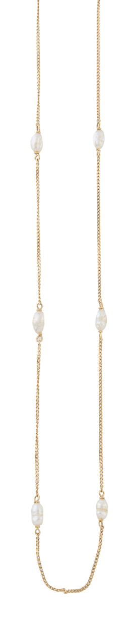 172.  Cadena con perlas barrocas combinadas con tramo de fina cadena de eslabón barbado