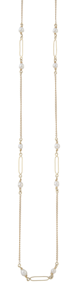 171.  Cadena con perlas y tramos de eslabones barbados combinados con grandes eslabones rectangulares