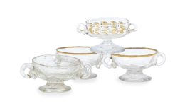 1149.  Lote de cuatro saleros con asas de vidrio transparente, dos