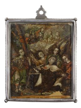 769.  ESCUELA VIRREINAL, SIGLO XVIIEstigmas de Santa Teresa (anverso) y Santa Rosa de Lima (reverso).