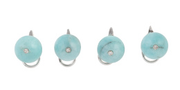 232.  Botonadura de cuatro esferas de amazonita con brillantes centrales