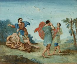 789.  ESCUELA ITALIANA, FF. SIGLO XVIIIPasaje de la historia de Noé: Cam descubre a Noé borracho y va a contárselo a sus hermanos Jafet y Sem