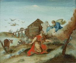 790.  ESCUELA ITALIANA, FF. SIGLO XVIIIPasaje de historia de Noé: los animales entran en el arca, y Dios Padre se aparece a Noé