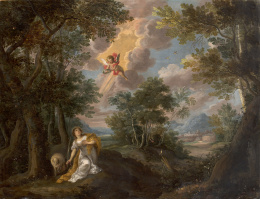 500.  ATRIBUIDO AL ANAGRAMISTA A. W. (Esc. flamenca, siglo XVII)Santa Inés en un paisaje.