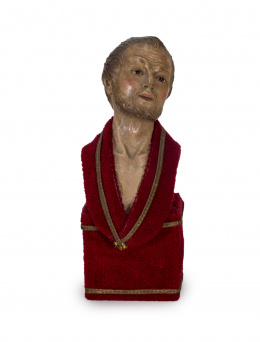 1513.  Escuela italiana, S. XVIII.“Busto masculino”Madera tallada, pintada, con ojos de pasta vítrea..