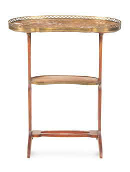 1323.  Mesita auxiliar de riñón de estilo Luis XVI de madera con tapa de mármol y corredor de bronce dorado.h. 1900.