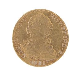 325.   Moneda de 8 Escudos de Carlos III en oro. 1781. México. FF.
