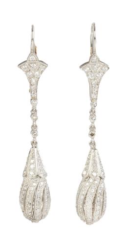 326.  Pendientes largos estilo Art-Decó con borlas de diamantes colgantes de hoja de palma superior