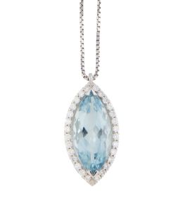 353.  Colgante con aguamarina talla marquise de 6,26 ct orlada de brillantes, con cadena fina