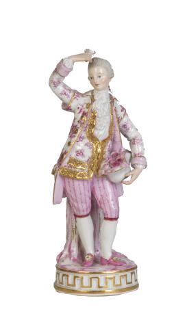 1194.  Figura masculina de porcelana esmaltada. Con marca en la base sin vidriar.Meissen, (1860-1824).