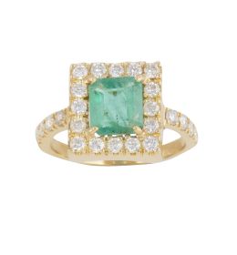 381.  Sortija con esmeralda en marco rectangular de brillantes y brillante en los brazos de la montura