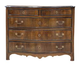 1291.  Cómoda de madera de palosanto, madera ebonizada y limoncillo.Trabajo mallorquín, S. XVIII.