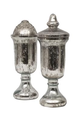 1346.  Lote de dos copas con tapa de cristal azogado.España, S. XIX.