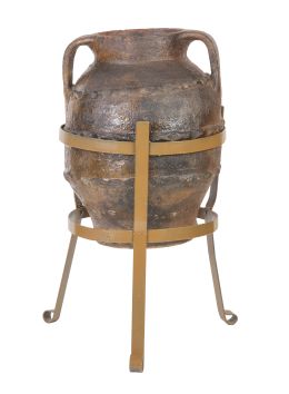 592.  Tinaja de barro cocico y decoración de "pellizcos".España, S. XVIII - XIX.