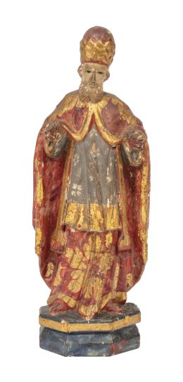 1070.  Santo de madera tallada, policromada y dorada.Trabajo colonial, S. XVIII.