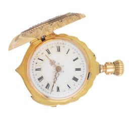 433.  Reloj saboneta de bolsillo de sra S.XIX con tapa de esmalte en anverso e iniciales grabadas en reverso