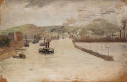 885.  ESCUELA ESPAÑOLA, SIGLO XIXBarcos de vapor en el muelle