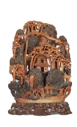 1214.  Piedra jabón tallada con arquitectura.China, S. XIX.