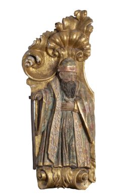 1085.  Santo.Relieve en madera tallada, policromada y dorada.España, h. 1600.