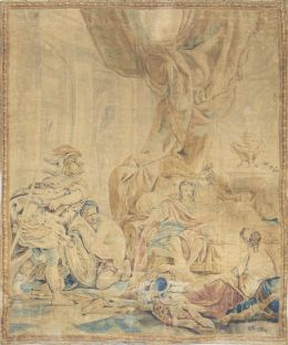 615.  Tapiz con escena mitológica pintada sobre tela. Firmado y f
