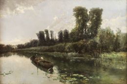 886.  JAIME MORERA Y GALICIA (Lérida, 1854 - Madrid, 1927)Paisaje a orillas del Río Waal