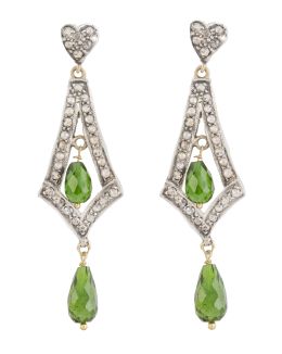 177.  Pendientes largos con turmalinas y diamantes en diseño acampanado