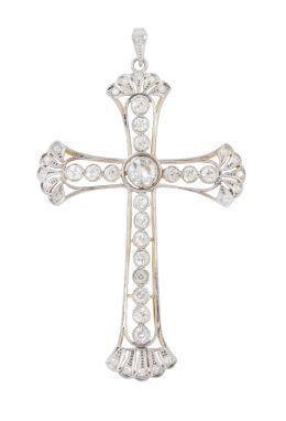 313.  Gran cruz colgante Art-Decó de brillantes con trabajo de fondo calado