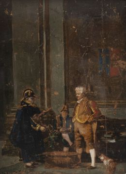 877.  ESCUELA ESPAÑOLA, SIGLO XIXMilitares charlando en interior de palacio