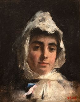 890.  RAMÓN CASAS I CARBÓ (Barcelona, 1866-1932)Retrato de mujer con mantilla blanca, probablemente su hermana Elisa 