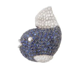 294.  Broche pez con cuerpo de pavé de zafiros y aletas de brillantes