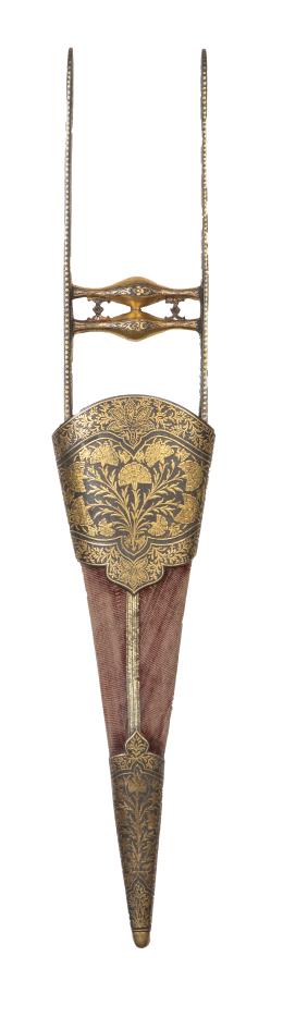 1117.  Katar o daga para niño con trabajo de damasquinado en oro, decorado con flores.Persia o India, S. XIX.