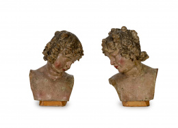 1422.  Atribuido a Roberto Michel * (1720-1786). Pareja de bustos de ángeles. Esculturas en madera tallada y policromada. España, S. XVIII.