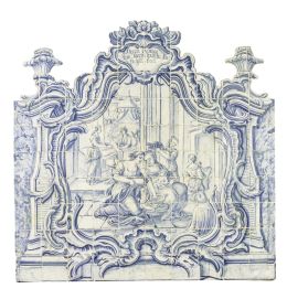 1108.  El Nacimiento de la Virgen.Panel de azulejos de época Don José de cerámica esmaltada en azul cobalto y blanco.Portugal, h. 1750.
